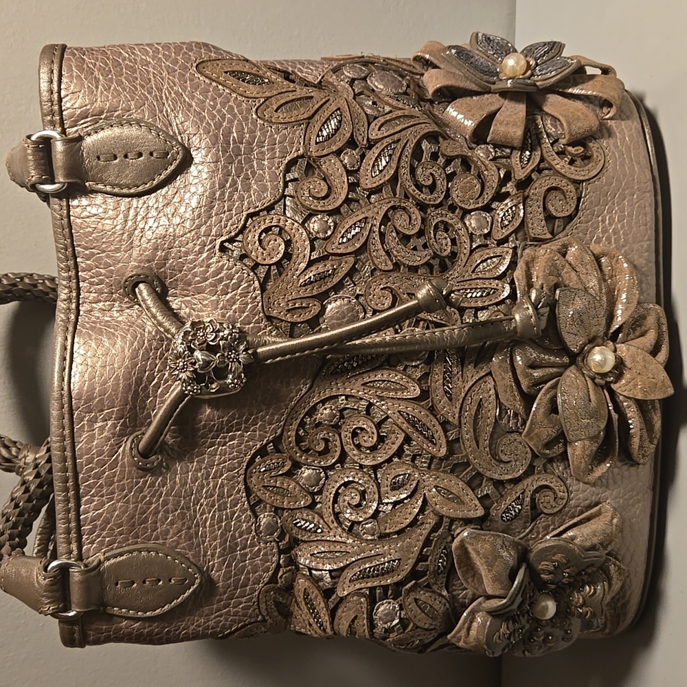 Brighton Bucket Catch The Moon Floral Embellished Metallic Bronze